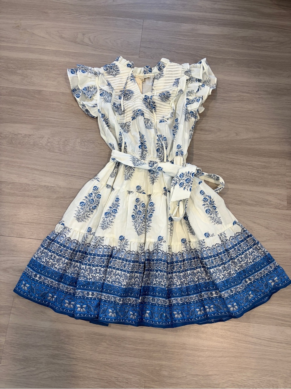 Farmers Market Blue White Floral Ruffle Midi Dress S NWT